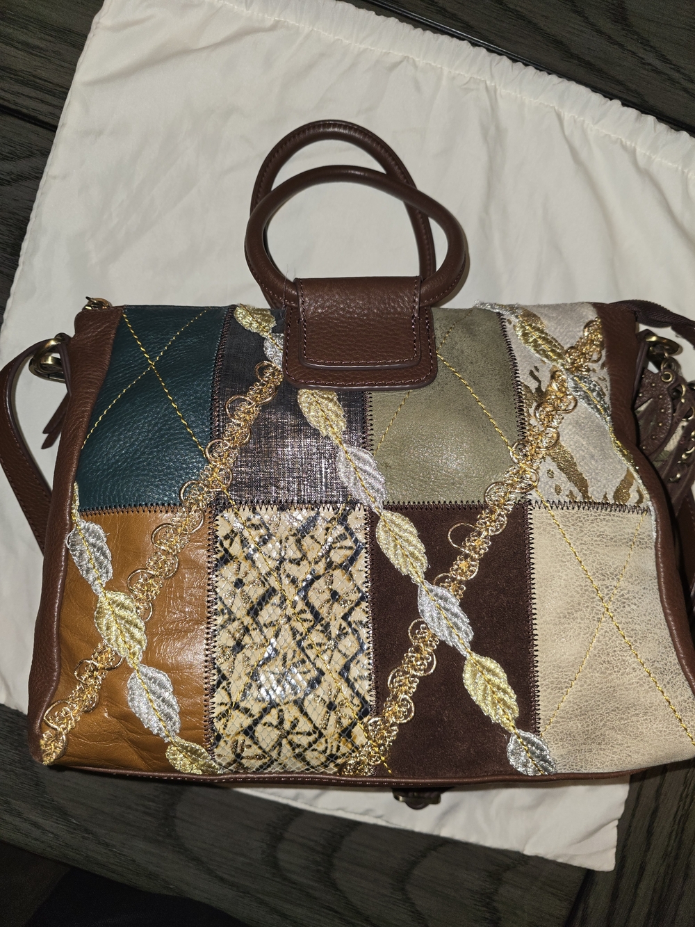 Vintage HOBO Sheila Medium Mixed Media Patchwork Leather Satchel  Bag Cover